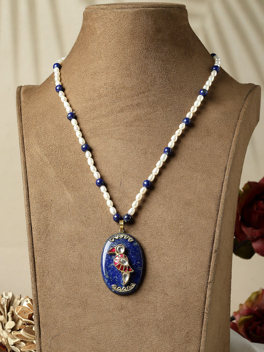 Necklace Pearl Lapis Pendant