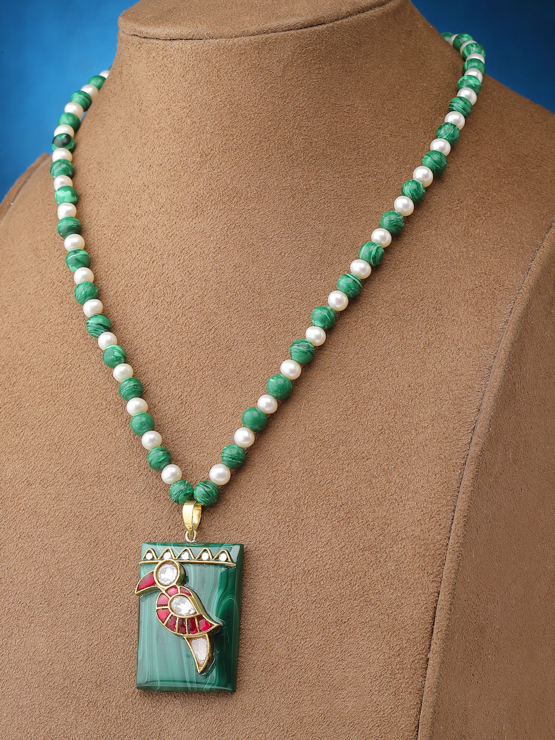 Necklace Pearl Malachite Pendant