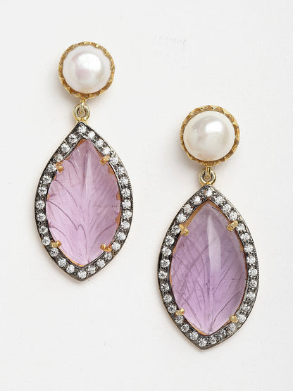 Earring Silver Carved Gemstone