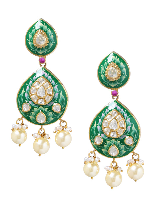 Earring Silver Kundan Minakari