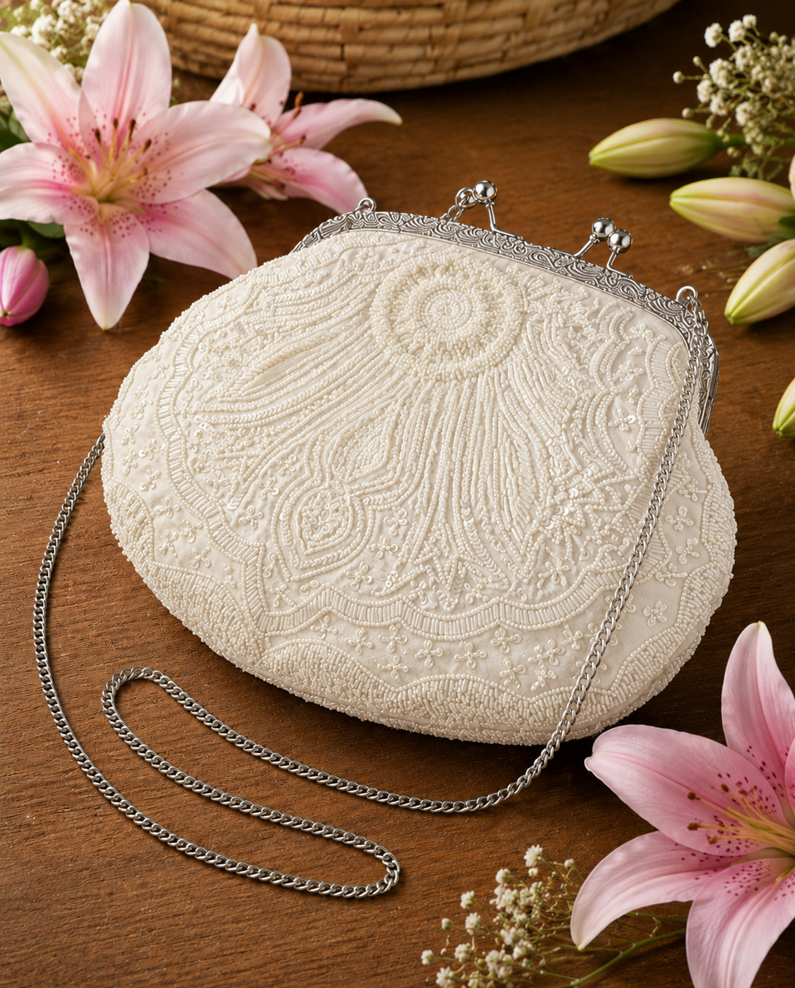 Ivory Hand-Embroidered Evening Clutch