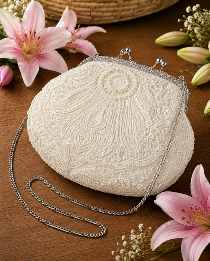 Ivory Hand-Embroidered Evening Clutch