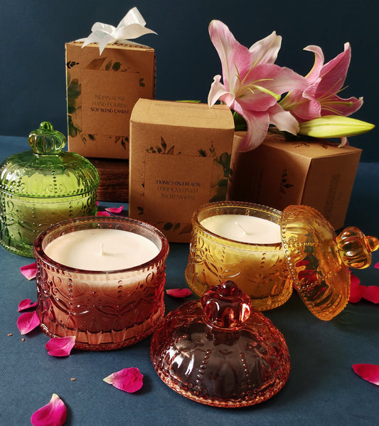 Carved Colored Glass Votives