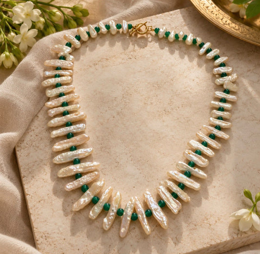 Biwa Pearl and Onyx Necklace