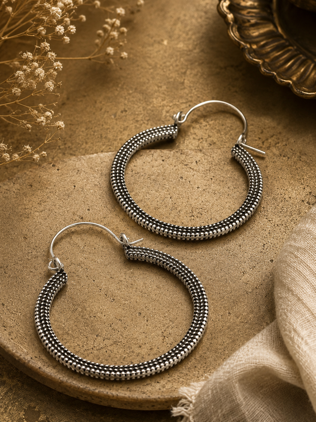 Textured Sterling Silver Hoops