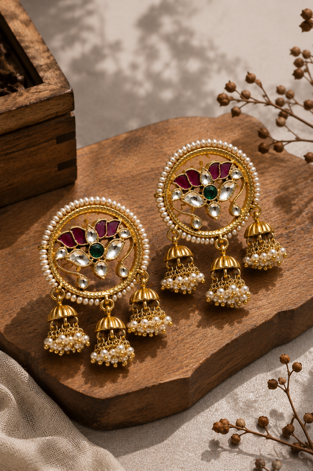 Kundan Pearl Jhumki Ear Tops