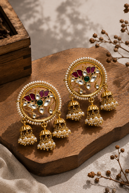 Kundan Pearl Jhumki Ear Tops