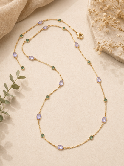 Tanzanite & Emerald Gold-Plated Station Necklace