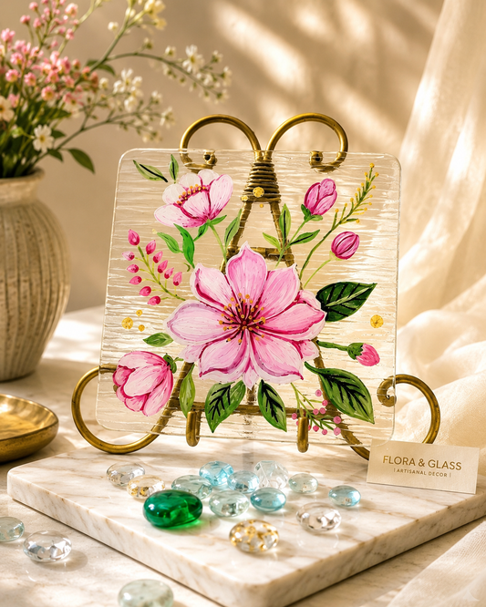Blooms by Praccessorii- Hand-Painted Floral Glass Décor