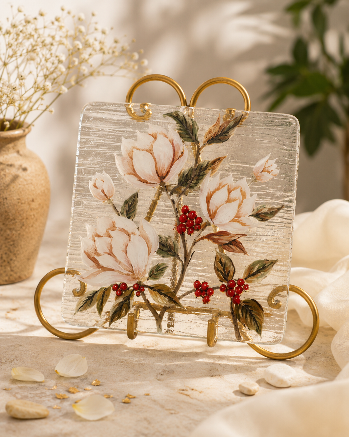 Blooms by Praccessorii- Hand-Painted Floral Glass Décor