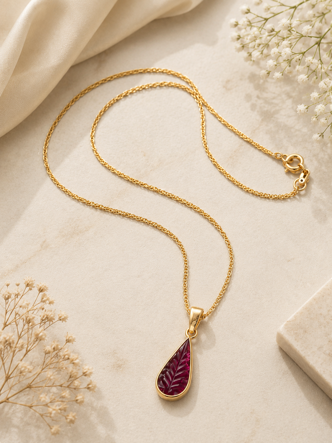 Carved Tourmaline Pendant Necklace