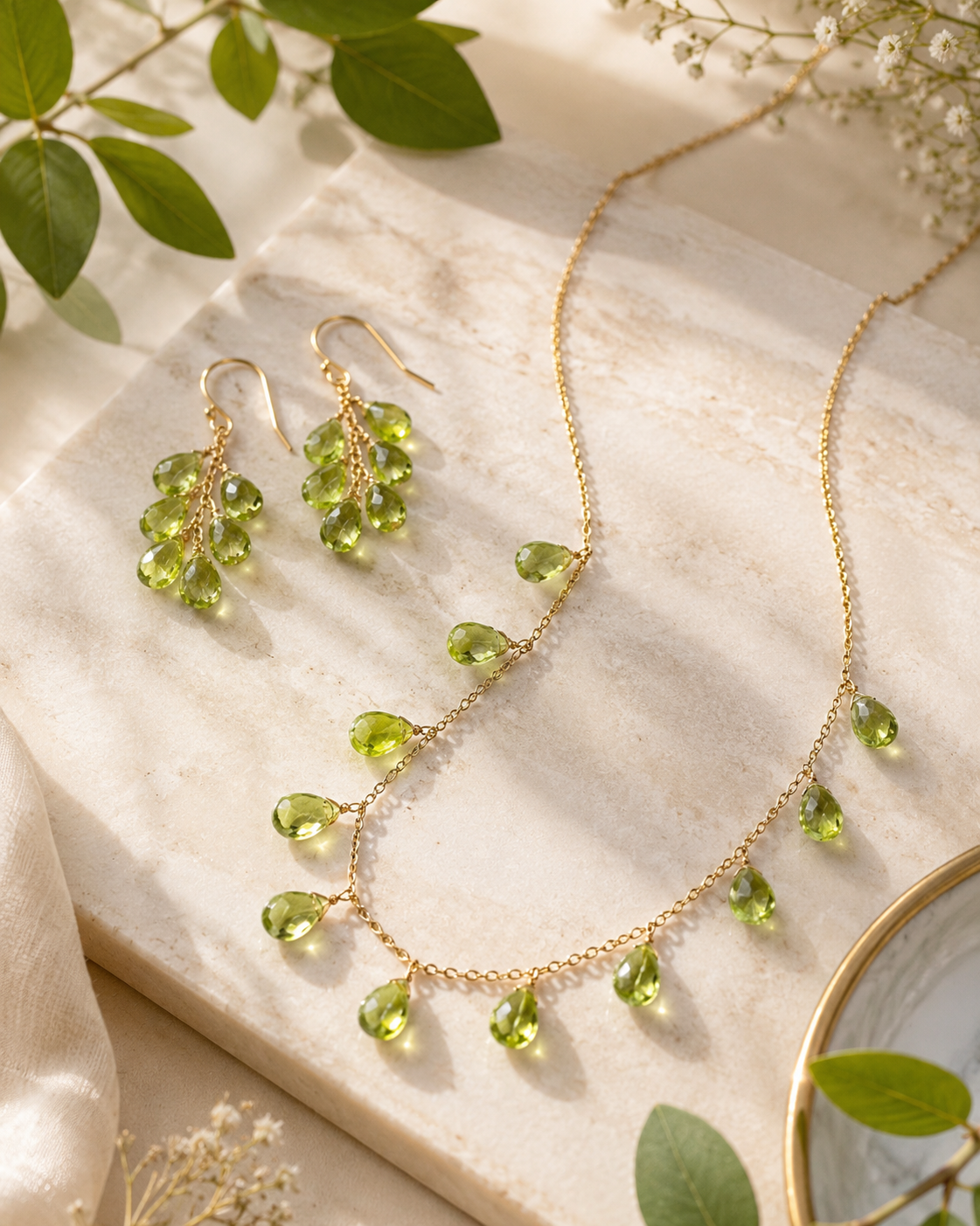 Peridot Dewdrop Necklace & Earrings Set