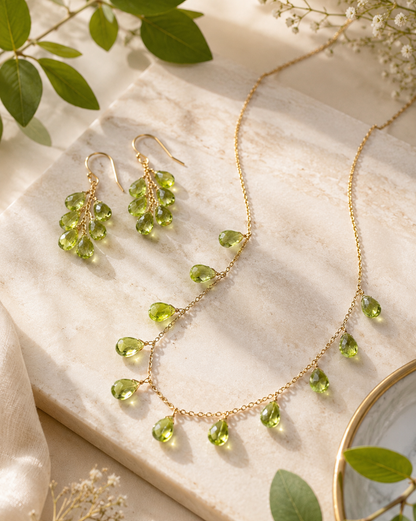 Peridot Dewdrop Necklace & Earrings Set