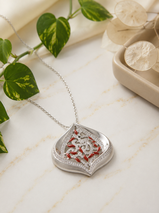 Red Enamel Sterling Silver Pendant