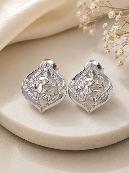 Floral Filigree Silver Stud Earrings