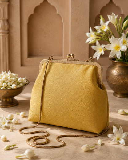 Yellow Silk Brocade Evening Clutch