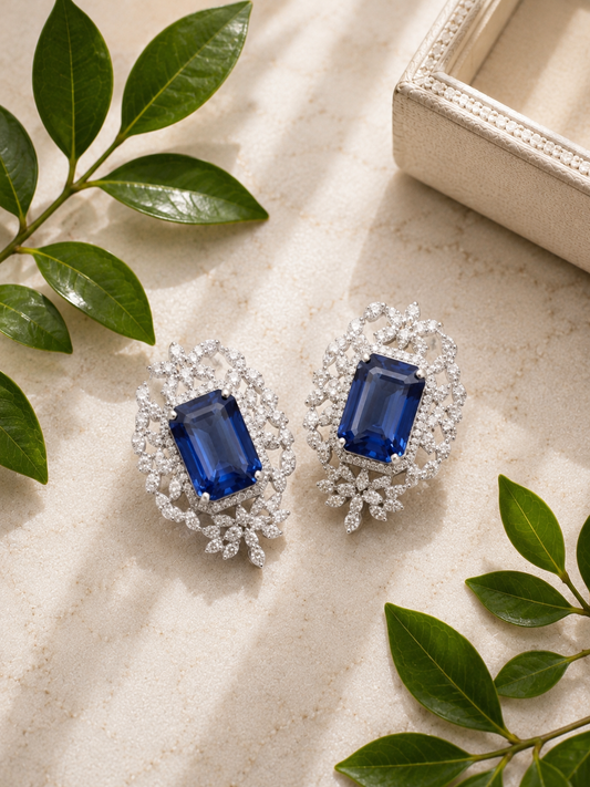 Blue CZ Statement Earrings