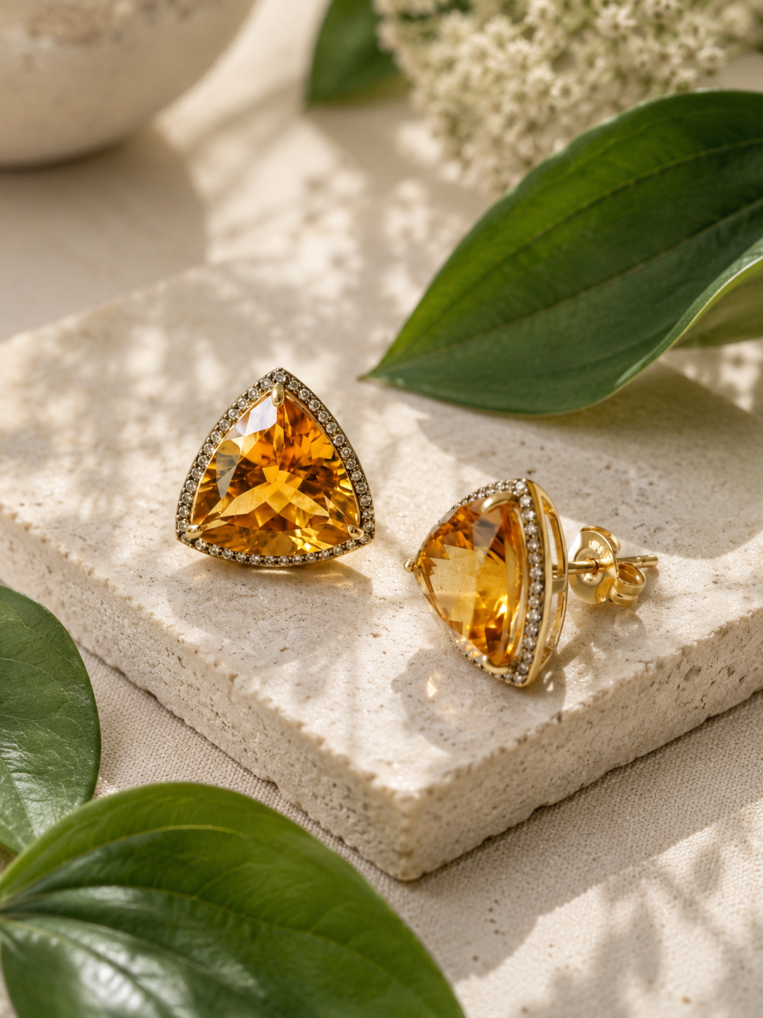 Citrine & Diamond Stud Earrings