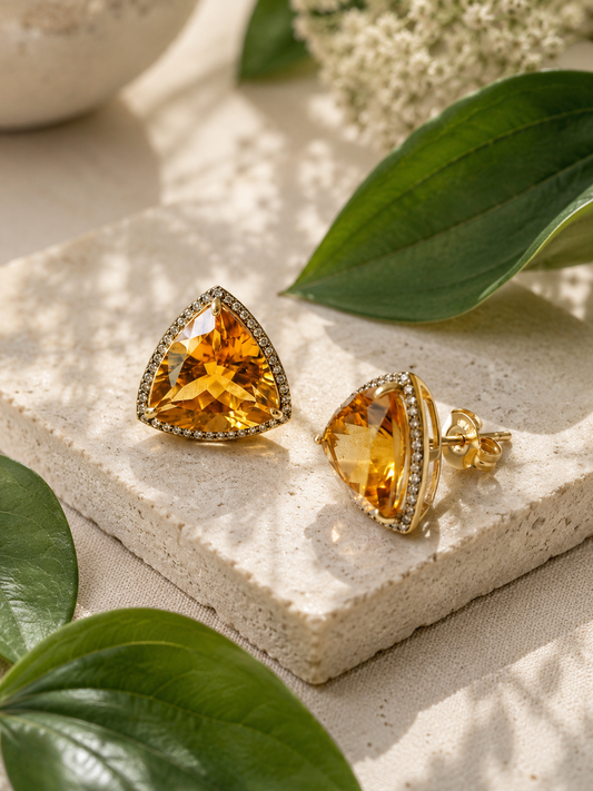 Citrine & Diamond Stud Earrings