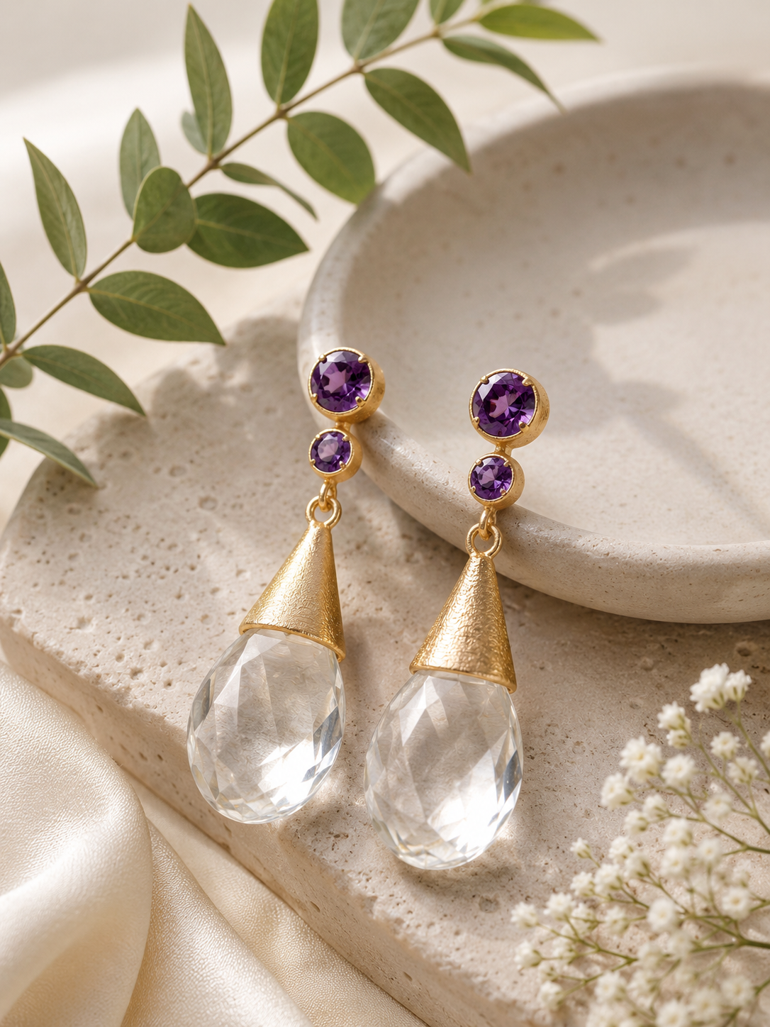 Crystal & Amethyst Drop Earrings