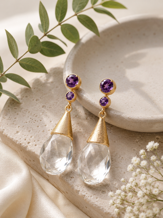 Crystal & Amethyst Drop Earrings