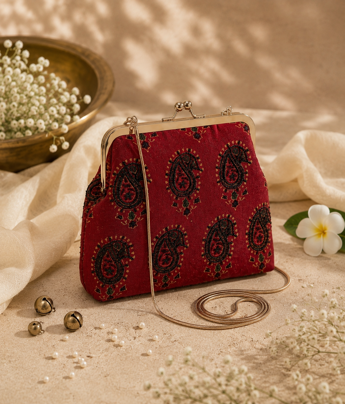 Heritage Ajrak Maroon Modal Silk Clutch