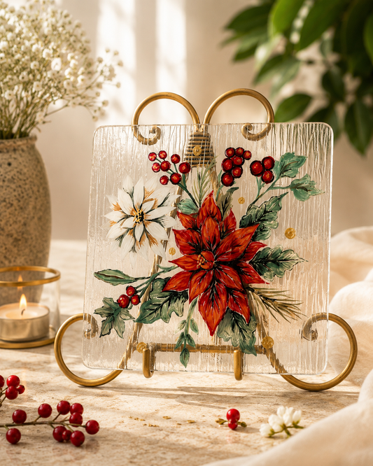 Blooms by Praccessorii- Hand-Painted Festive Floral Glass Décor
