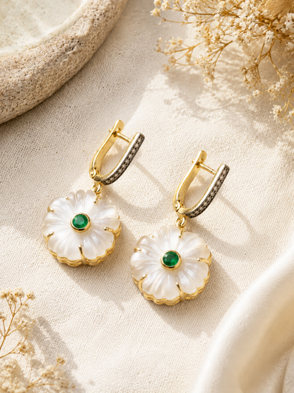 Hand-Carved Quartz Flower Earrings