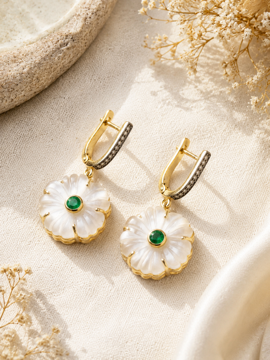 Hand-Carved Quartz Flower Earrings