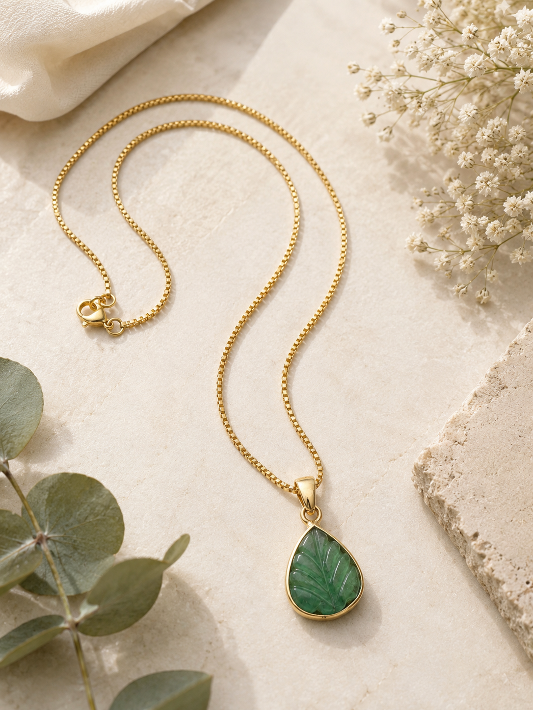Carved Emerald Pendant Necklace