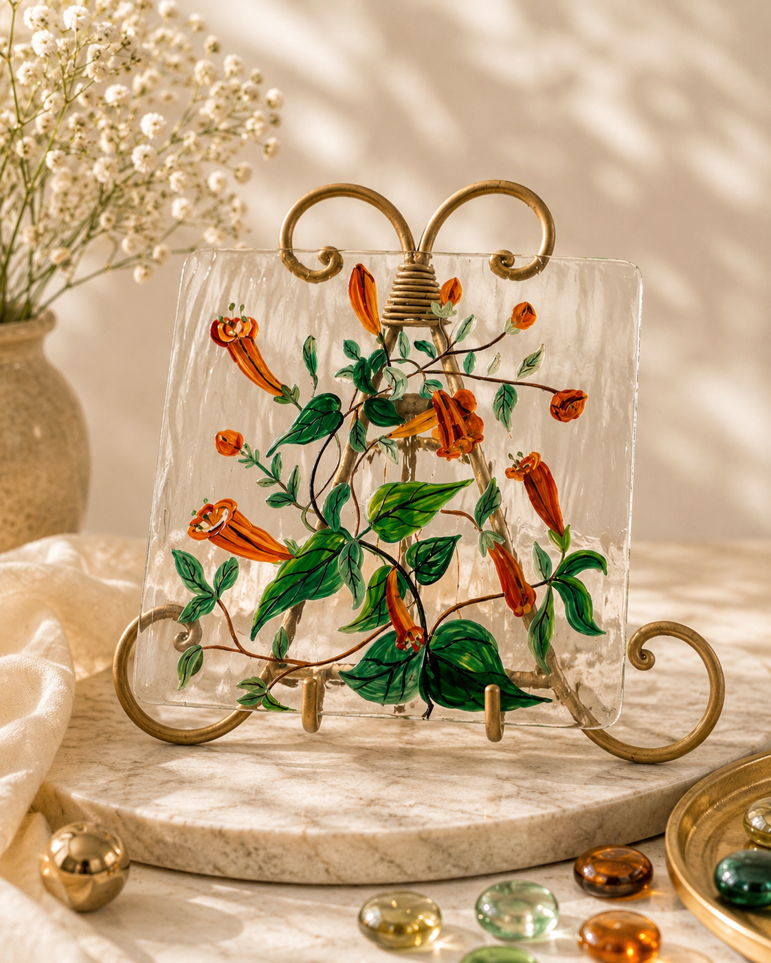 Blooms by Praccessorii- Hand-Painted Floral Glass Décor