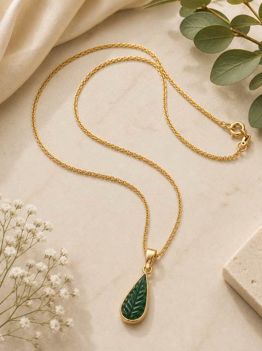 Carved Emerald Pendant Necklace