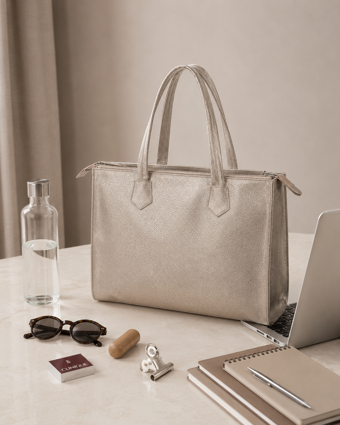 Textured Metallic Laptop Tote Bag