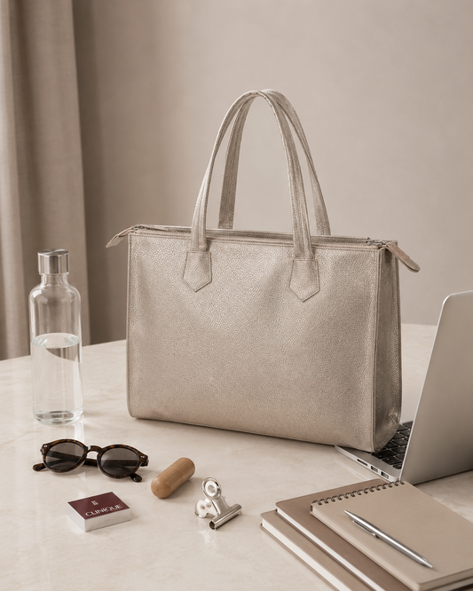 Textured Metallic Laptop Tote Bag