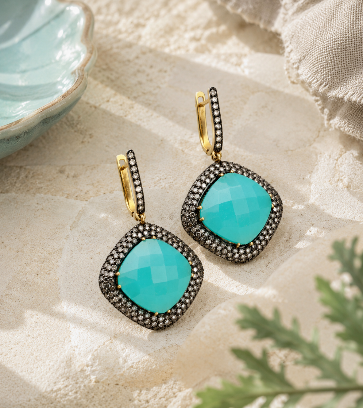 Blue Chalcedony Diamond Ear Drops