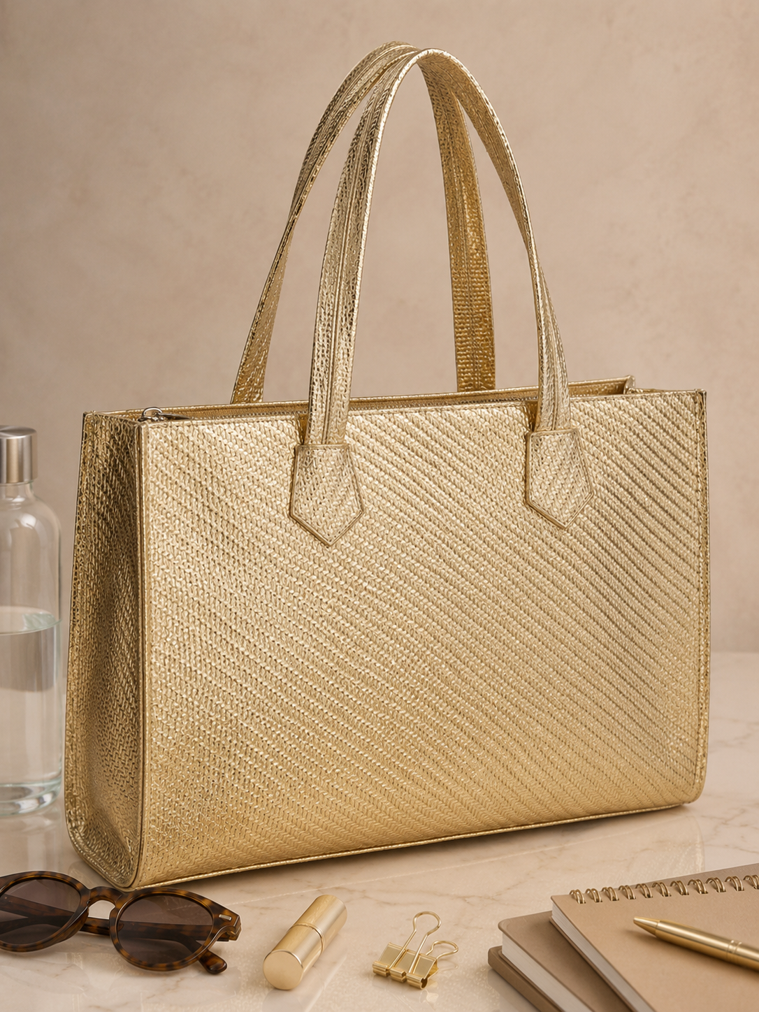 Gold Textured Laptop Tote Bag
