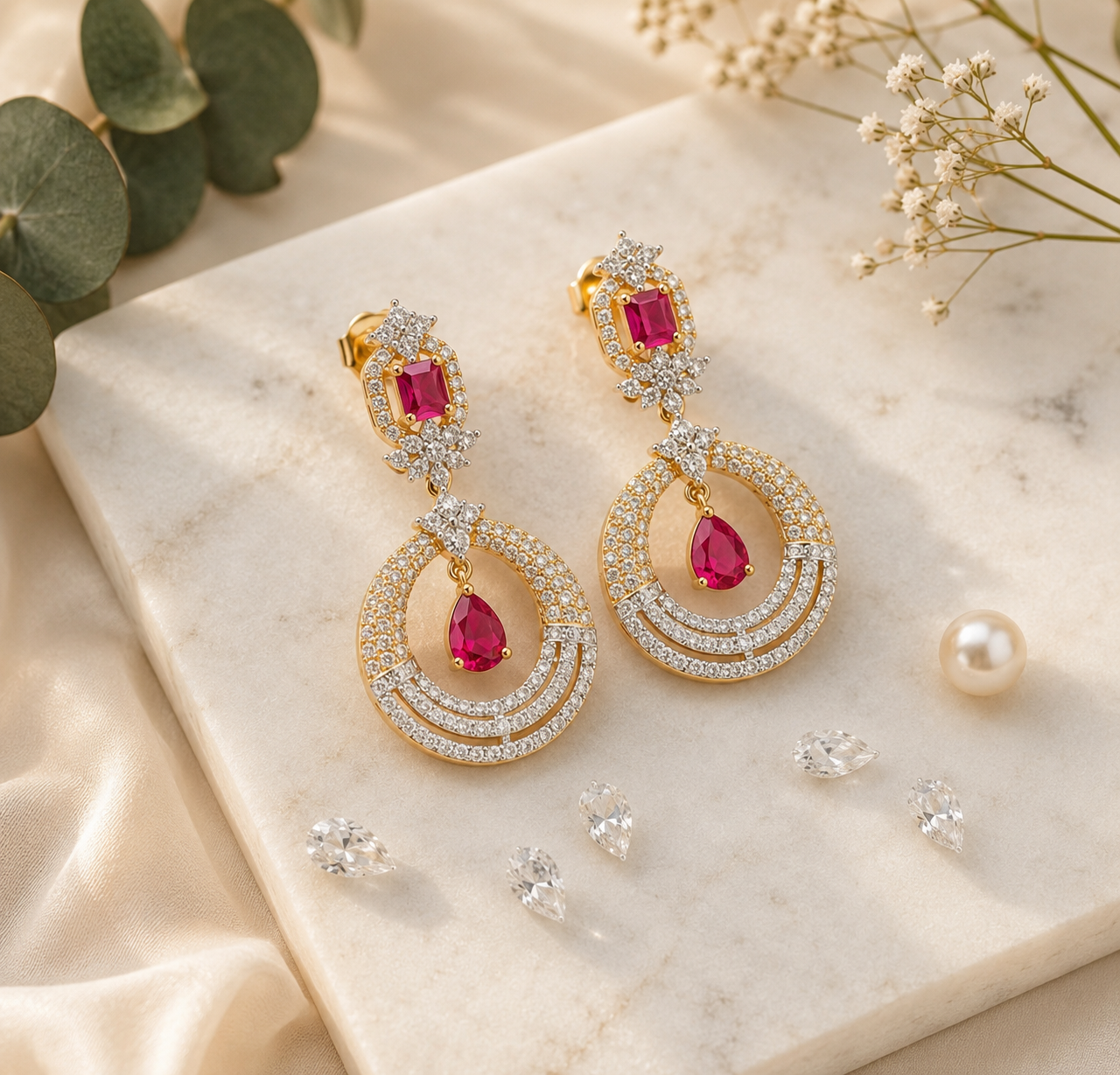 Ruby Halo Statement Danglers