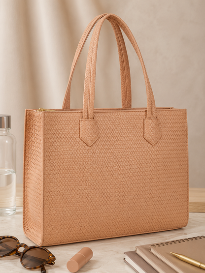 Peach Woven Texture Laptop Tote Bag