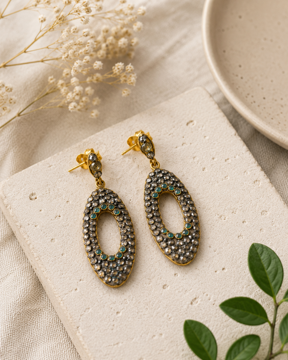 Celeste Rosecut Diamond Oval Hoop Earrings