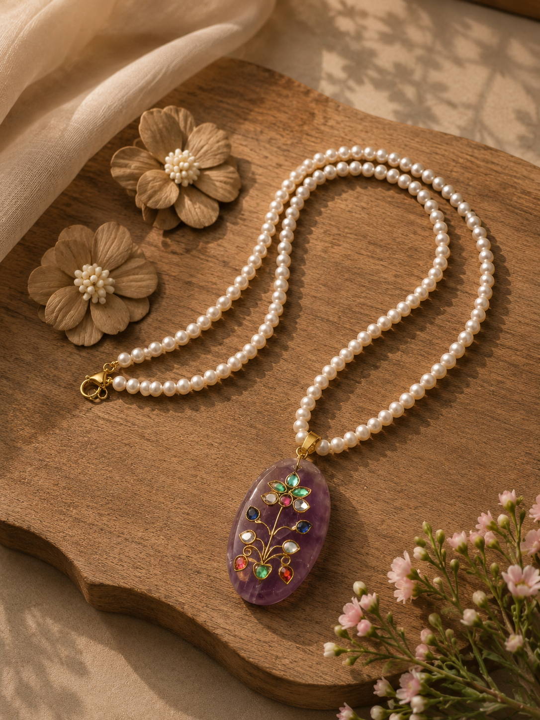 Amethyst Kundan Pearl Necklace