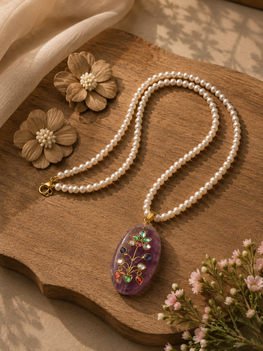 Amethyst Kundan Pearl Necklace