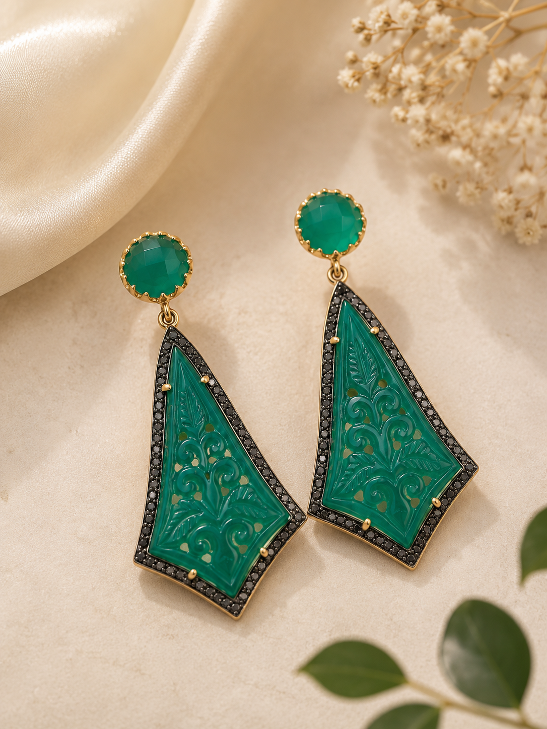 Earring Silver Carved Gemstone