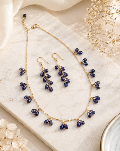 Iolite Cascade Necklace & Earrings Set