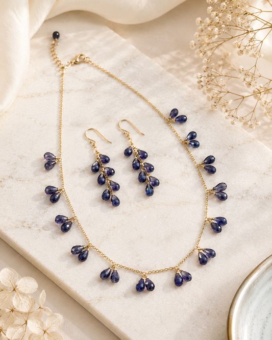 Iolite Cascade Necklace & Earrings Set