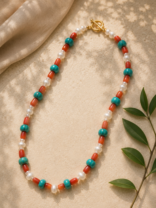 Coral Turquoise Pearl Necklace