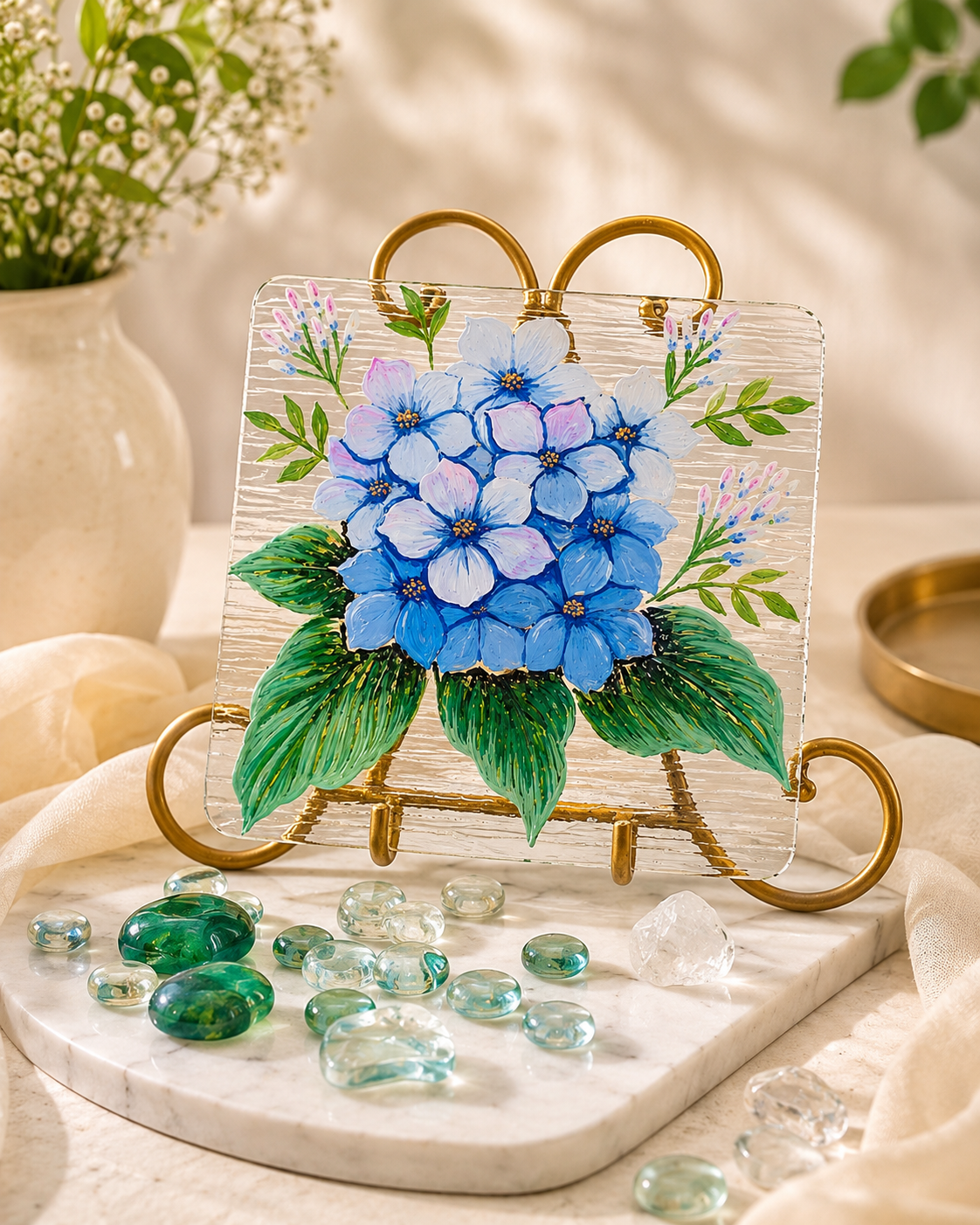 Blooms by Praccessorii- Hand-Painted Floral Glass Décor