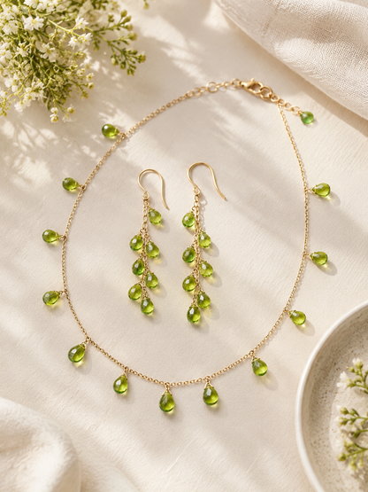 Peridot Briolette Necklace & Earrings Set