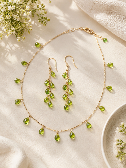 Peridot Briolette Necklace & Earrings Set