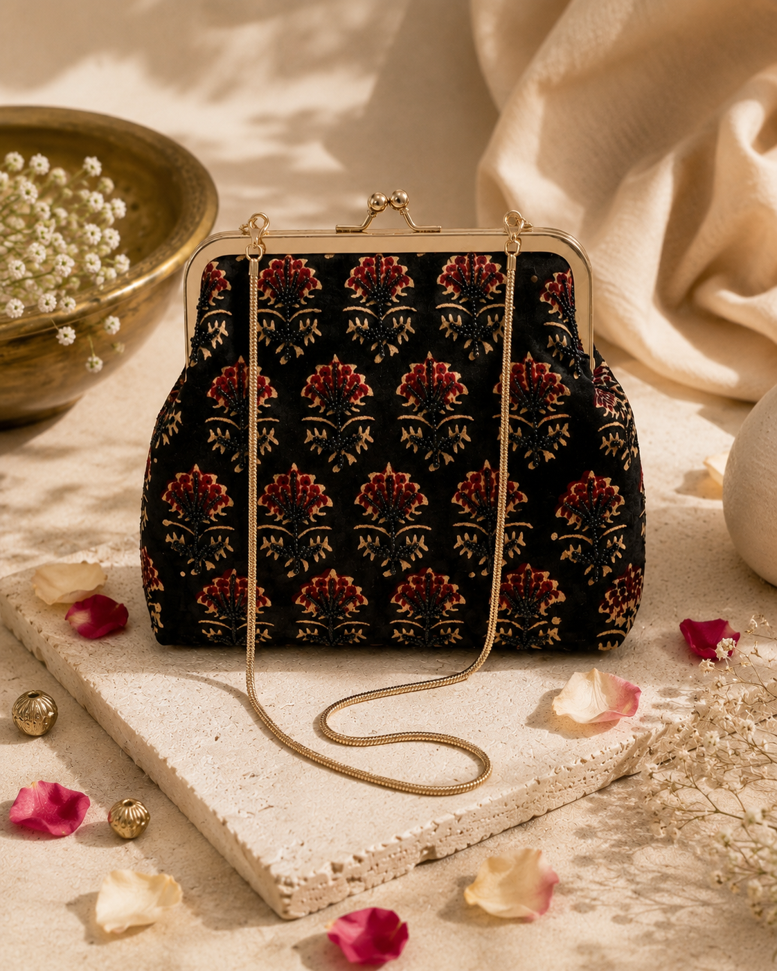 Heritage Black Ajrak Silk Clutch