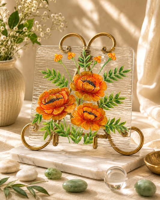 Blooms by Praccessorii- Hand-Painted Floral Glass Décor